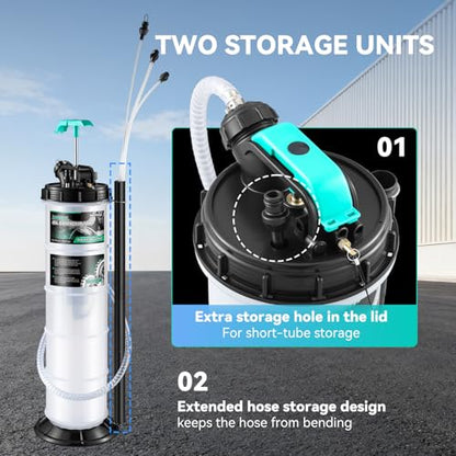 Poafamx Manual Oil Extractor Pump 9.5L, Fluid Extractor Pump 2.5 Gallon | with Extended Storage Units and 5 Tubes Vacuum Oil Change Pump for Automotive, Truck, Boats Engine Oil Change - size: 9.5L