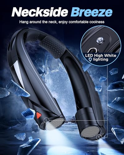 Laimiod Neck Fan - Portable Neck Fan with LED Book Light, 6-20h Long Battery Life, 6 Speeds Adjustable, USB-C Rechargeable, Hands-Free Wearable Fan, Cooling Personal Fan Gifts for Men Women Dad Mom | Comfortable Silicone Made, 6-20 Hours Long Lasting, 6 A
