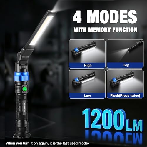 WORKPRO Magnetic LED Work Light, 3200mAh Foldable Rechargeable Flashlight, Mechanic Light with 360° Rotation & Dimming Mode, Portable 1200LM Flood Light for Camping, Repair, Emergency, 4 Modes, 1 Pack