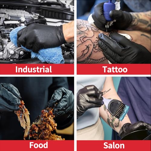 Supmedic Nitrile+ Disposable Gloves, 5Mil Chemical Resistant Powder-Free Latex-Free Glove Exam Cook Tattoo, Black Blue 100Pcs - color: (Black) X-large