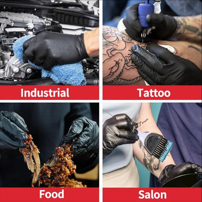 Supmedic Nitrile+ Disposable Gloves, 5Mil Chemical Resistant Powder-Free Latex-Free Glove Exam Cook Tattoo, Black Blue 100Pcs - color: (Black) Medium