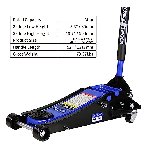 3 Ton Low Profile Floor Jack Hydraulic Jack Heavy Duty Steel Floor Jack with Dual Piston Quick Lift Pump 3 Ton (6000 lb) Capacity Lift Range 3.3"-19.7" Blue - color: Blue 3.0T Dual Pump 3.3"-19.7"