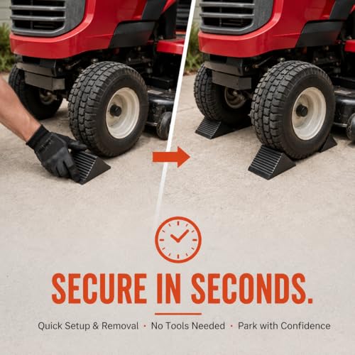 Sorandy Rubber Wheel Chocks, 2Pcs 5x3x2-1/2in Mini Wheel Stoppers for ATVs, Riding Lawnmowers and Gas Powered Scooters, Non Slip, Heavy Duty, Black