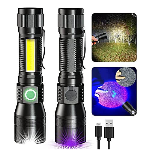 Blacklight flashlights, 3 in-1 Rechargeable Flashlights, UV Light Magnetic LED Flashlight High Lumens, 7 Mode Emergencies Camping flashlight, Tactical Waterproof Flash Light for Pet Urine Detection - color: 2pack flashlight