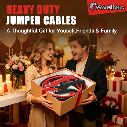 Heavy Duty Jumper Cables,6 Gauge 16 Feet Booster Battery Cable,Automotive Wires with LED Light,Alligator Clips,Carrying Bag,Safety Gloves and Iron Brush for Cars Truck - size: 6 Gauge 16 feet (LED)