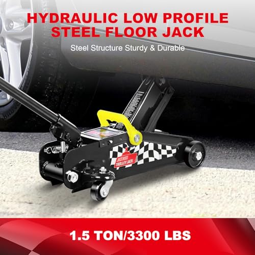 Jack Boss Floor Jack 1.5 Ton (3,000 LBs) Hydraulic Car Jack, Lifting Range from 5.1 Inch to 12.6 Inch, Fits Sedans Automotive Black - color: Black, size: 1.5 Ton Sedan