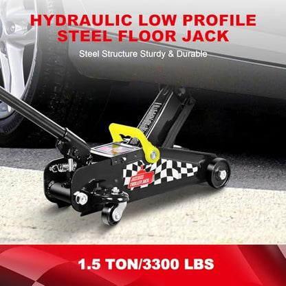 Jack Boss Floor Jack 1.5 Ton (3,000 LBs) Hydraulic Car Jack, Lifting Range from 5.1 Inch to 12.6 Inch, Fits Sedans Automotive Black - color: Black, size: 1.5 Ton Sedan