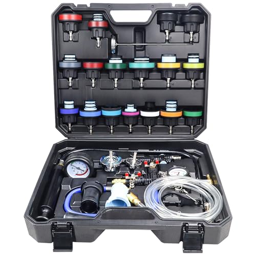28 Pcs Universal Radiator Pressure Tester Kit,Coolant Pressure Tester kit with 13 Radiator Adapters,Precise Coolant Leak Detector for All Vehicle Cooling System - size: 28PCS
