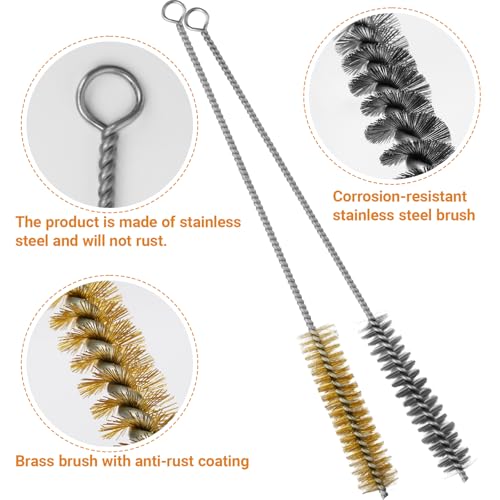 RAWILL 16Pcs Tube Cleaning Brush, Brass Stainless Steel Engine Cleaning Brushes, 12 Inch Long Round Wire Pipe Cleaner for Deep Pipes, Auto Parts, Engine Parts, 8 Sizes