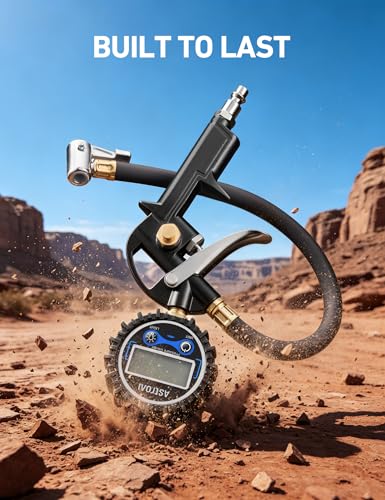 AstroAI Digital Tire Pressure Gauge with Inflator, 3-250PSI Air Compressor Accessories with Heavy Duty Air Chuck Quick Connect Coupler, Fits 1/4" NPT – for Car Truck SUV RV, 1 Pack Compact - size: 1 Pack Compact, style: without case