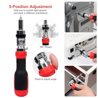 SHARDEN Ratcheting Screwdriver 13-in-1 Multibit Screwdriver All in One Screwdriver Set with Phillips, Flat Head, Torx Security, Hex, Robertson, 180 Degree Pivoting Adjustable Angled Screw Driver Set - color: Red
