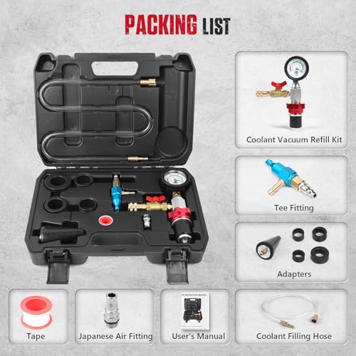 Coolant Vacuum Refill Kit Quick Vacuum Coolant Fill Kit with 5 Universal Adapters, Pressure Gauge, 41 in Fill Hose & 2 Quick Connectors for Most Vehicles