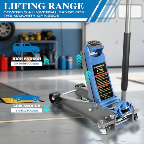 Larbanke 4-Ton Heavy Duty Double-Piston Hydraulic Floor Jack,Lift Range 3.93in-20.98in, Rapid Pump Double-Piston Hydraulic Car Jack,with Rubber Pads, Truck, and Lowered Cars - size: 533MM-4T