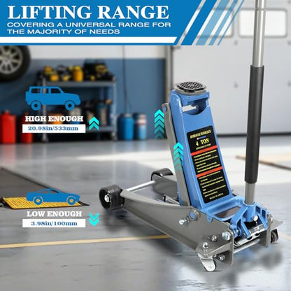 Larbanke 4-Ton Heavy Duty Double-Piston Hydraulic Floor Jack,Lift Range 3.93in-20.98in, Rapid Pump Double-Piston Hydraulic Car Jack,with Rubber Pads, Truck, and Lowered Cars - size: 533MM-4T