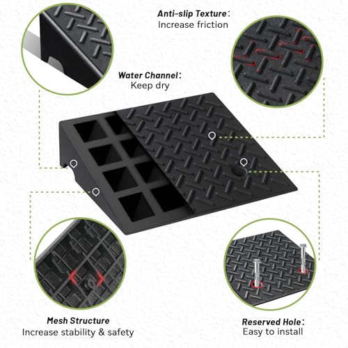 2 Pack Rubber Curb Ramps for Driveway, 5" Height, Heavy Duty 4 Ton (8818 lbs) Capacity, for Lawn Mower, Wheelchair, Motorcycle, Car, Loading Dock & Threshold - size: 5" Rise
