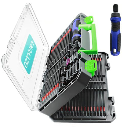 6-Inch Long Screwdriver Bit Set, 63-Pcs Impact Screwdriver Bits Set, Magnetic S2 Steel, 1/4" Hex Shank, Torx/Phillips/Hex/Nut Driver Bits with Organized Storage Case