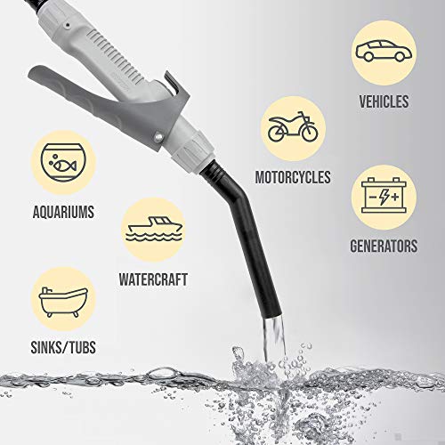 Deway Auto Fuel Transfer Pump, Flow Control Nozzle, D Battery, 2.4 GPM | Hands-free liquid transfer for cars, generators, ATVs, and lawn equipment; RoHS and CE certified. - style: Hand Trigger Nozzle