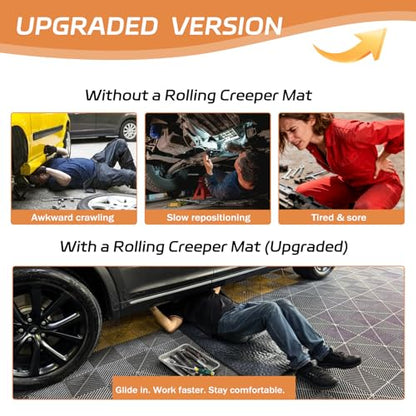 Upgraded Rolling Creeper Mat for Mechanics, 60 x 28 in Padded Automotive Work Mat for Cars, SUVs & Pickup Trucks, Black - color: Black