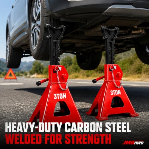 Jack Stands, 3 Ton Jack Stand with Double Pin Locking, Safety Stands for Home Garage Vehicle Repair Car Lift Supports Jack, 1 Pair, Red - color: Red
