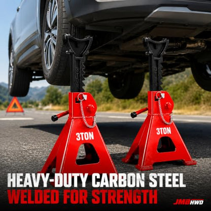 Jack Stands, 3 Ton Jack Stand with Double Pin Locking, Safety Stands for Home Garage Vehicle Repair Car Lift Supports Jack, 1 Pair, Red - color: Red