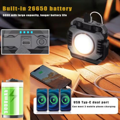 COB Work Light Rechargeable Magnetic Work Lights 1500LM with Stepless Dimming Flashlights Waterproof 360°Foldable COB Flood Light for Camping, Fishing, Car Repair, Hiking,Garage,Job Site Lighting