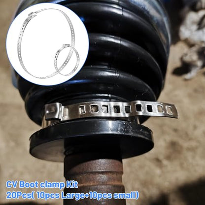 Axle Boot Clamp Tool, with 20 PCS 304 Stainless Steel Single Ear Hose Clamp, Drive Shaft CV Axle Boot Clamps Removal and Installation Tool (10pcs Small+ 10pcs Large)