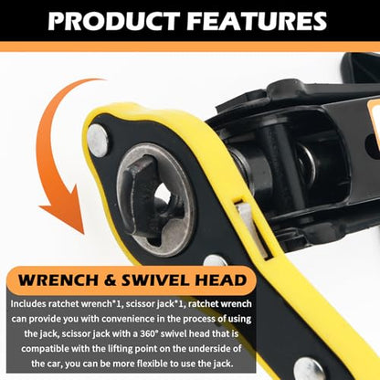 1T Scissor Jack for Car with Ratchet Wrench Kit,Heavy Duty Scissor Car Jack Kit for Cars Lifting Jobs Easy Tire Change,Essential Cars Scissors Jacks Lift Range 3.11"-12.4"