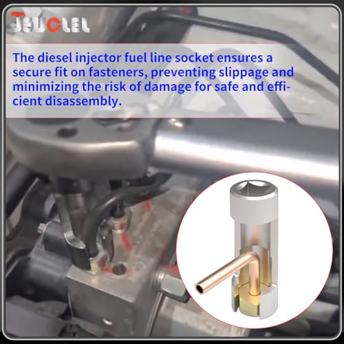 9PCS 10-22mm 3/8" 1/2" Diesel Injector Fuel Line Socket Wrench Set | Flare Nut Socket, Fastener Bent Pipes, Wired Temperature Sensors, EGT Sensor, Thermo Switches, ABS Tubes, Strut Nut Extractor