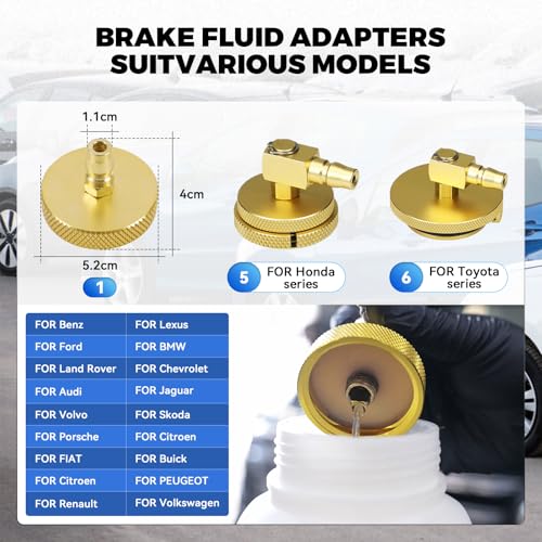 Electric Vacuum Brake Bleeder Kit 7-36 PSI with Aluminum Adapters | 1.6L/min flow rate; air-free fluid bleeding design; fits cars, SUVs, trucks & motorcycles - style: Automatic Brake Bleeder