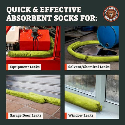 Hazmat Universal Absorbent Socks- 3"x4' (6 Pack) 1 Gallon per Sock- Yellow Oil Absorbent, Water Socks, Flood Barriers for Home, Garage Flood Barrier Spill Containment - size: 3"x4' (6 Pack)