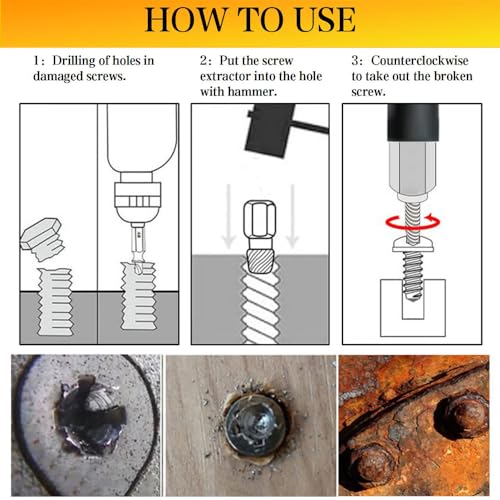 10 Pcs Screw Extractor Set, Hex Head Easy Out Bolt Extractor Set, Multi-Spline Stripped Screw Extractor Set, Broken Bolt Remover Kit, Damaged Screw Extractor Set for Removing Broken Studs, Bolts