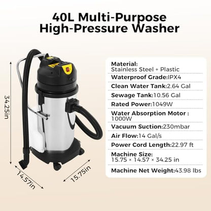 40L Commercial Carpet Cleaning Machine 3 in 1 Upholstery Cleaner Machine 1000W Professional Extractor Vacuum Washing Machine for Cleaning Carpets, Sofas, Curtains, Vacuuming and Spraying