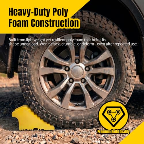 MaxxHaul High Visibility Poly Foam Wheel Chock 2-Pack | 8" x 4" x 4" Lightweight Tire Stop | Slip-Resistant Rubber Base | Built-in Handle | Safety Yellow (50503) - color: YELLOW