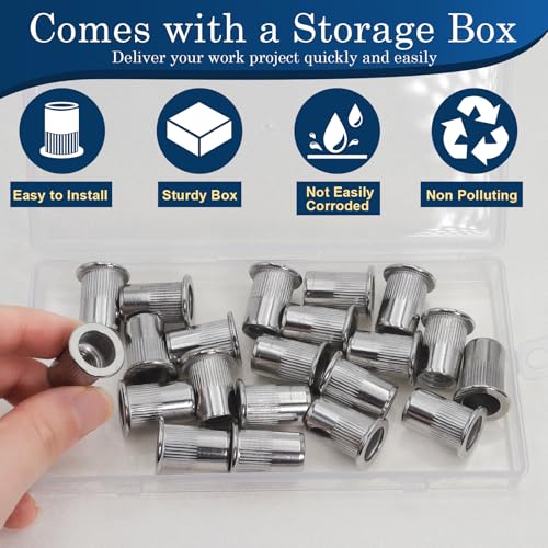 21Pcs M10 Rivet Nuts, 304 Stainless Steel Flat Head Rivnut Threaded Insert Nutsert - color: Silver, size: Metric M10 - 21 Pcs