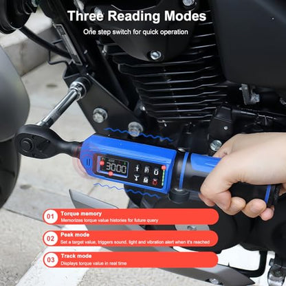 Digital Torque Wrench 3/8 Inch Drive 0.66-44.3 FT.LB (0.9-60Nm),Electronic Inch Pound Torque Wrench ±1% Accuracy 5Units,with Extension Bar 1/4" Adapter for Car,Motorcycle,Bicycle ﻿Buzzer Alarm - size: 3/8" 0.66-44.3 FT.LB