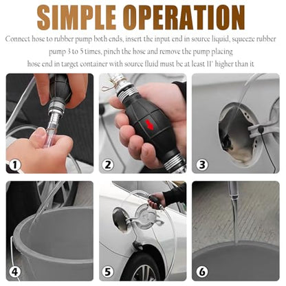 Enlarged Caliber Gas Siphon Pump for Gasoline,6.5Ft Fuel Siphon Hose Kit with Extension Nozzle Pinch Clip,Professional Gas Syphon Pump for Gasoline,Oil,Water Car Accessories