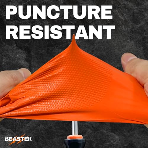 Beastek Nitrile Disposable Gloves, 8Mil Latex & Powder Free Chemical Resistant Heavy Duty Cooking Diamond Glove Orange 100Pcs - color: Medium (Orange)