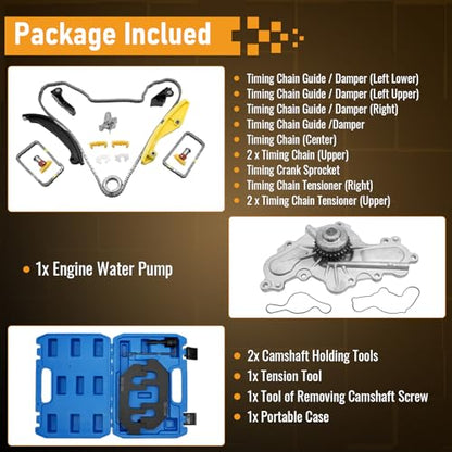 Timing Chain Kit with Water Pump + Camshaft Holding Tool with Timing Alignment Holder Tool Kit for 2011-2019 Ford Explorer/Edge/Taurus/Flex 3.5L 3.7L V6 303-1248 BL3Z-6268-A Timing Chain Set