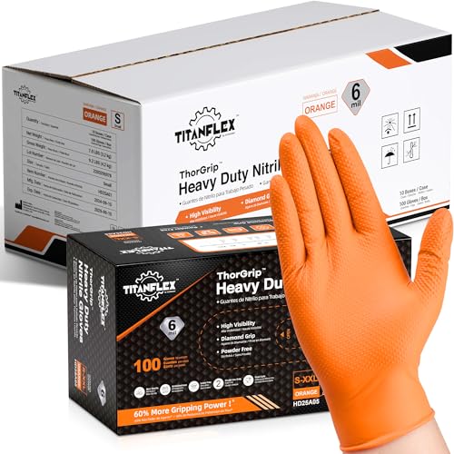 TitanFlex Heavy Duty Orange Nitrile Gloves, 6 Mil, Raised Diamond Texture, Mechanic Disposable Gloves, Latex Free Powder Free - color: 05 6mil (1000ct), size: Medium