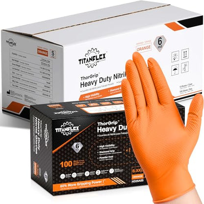 TitanFlex Heavy Duty Orange Nitrile Gloves, 6 Mil, Raised Diamond Texture, Mechanic Disposable Gloves, Latex Free Powder Free - color: 05 6mil (1000ct), size: Large