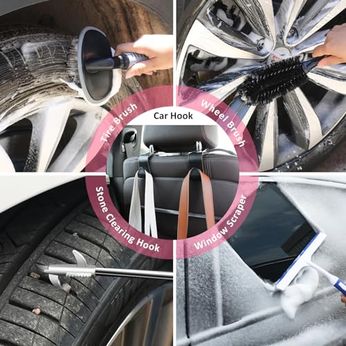 41Pcs Car Cleaning Wash Kit Interior Detailing Cleaner Kit with High Power Handheld Vacuum, Collapsible Bucket, Windshield Tool, Snow Shovel, Tire Brush, Complete Car Care Tools, Pink - color: Pink, size: 41Pcs