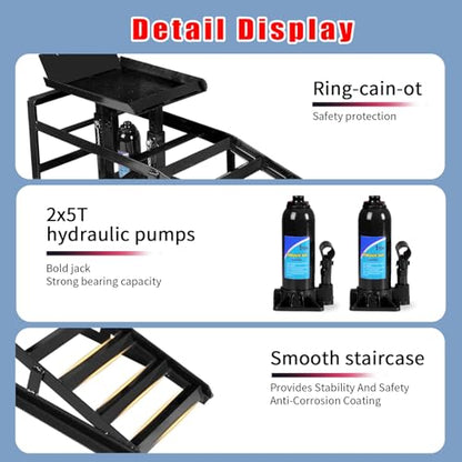 5T 11000lbs 2-Pack Hydraulic Car Ramps,Hydraulic Vehicle Ramps Assemble Easily,Automotive Ramps for Oil Changes,Low Profile Car Ramp for Home Garage, Auto Garage Repair. - color: Black