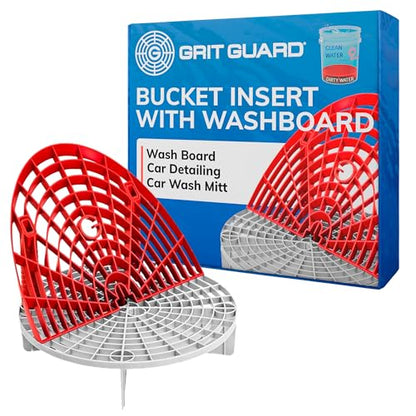 Grit Guard The Original Bucket Insert with Washboard Combo | Removes Dirt from Wash Mitt for Detailing | Car Wash Bucket Insert & Washboard | Red/White - color: Red/White