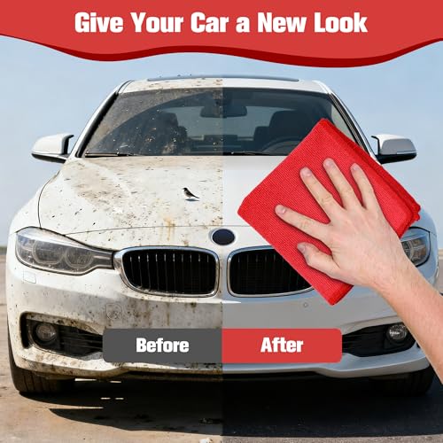 1 Pack Clay Towel 12 x 12 Inch, Red Clay Bar Towel for Detailing | Clay Decontamination Towel for Car Paint, Reusable Synthetic Clay Bar Towel for Smooth Washing - color: Red