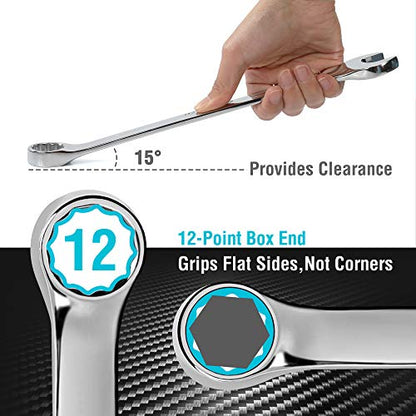 DURATECH Combination Wrench Set, Metric, 15-Piece, 8, 9, 10, 11, 12, 13, 14, 15, 16, 17, 18, 19, 20, 21, 22mm, 12-Point, CR-V Steel, with Rolling Pouch | 12-Point, CR-V Steel, Rolling Pouch - size: Set (8mm to 22mm)