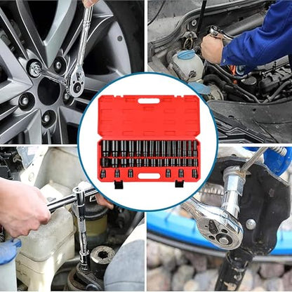 35PCS Impact Sockets Set 1/2" Deep 6 Point Socket Tool Drive Jumbo Impact Socket Kit for Metric Garage Workshop 8-32 MM (1/2" Impact Socket Set) - size: 1/2" Impact Socket Set