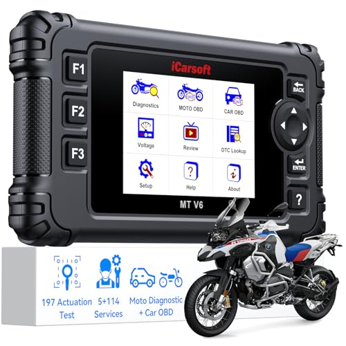 iCarsoft Bidirectional Diagnostic Tool for BMW Motorcycle, Full Systems Diagnostic for BMW Motobike, 197 Active Tests Motorcycle OBD2 Scanner with 115 Reset, Battery Test, Graphic Live Data