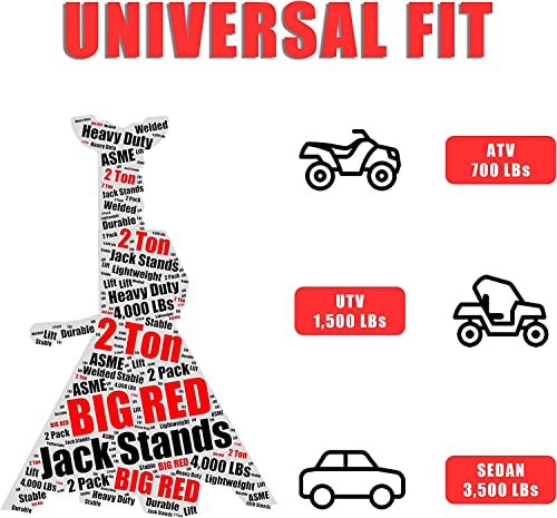 Big RED AT42002R Torin Steel Car Jack Stands: 2 Ton (4,000 lb) Capacity, Red, 1 Pair - size: 2 ton, style: Basic Steel