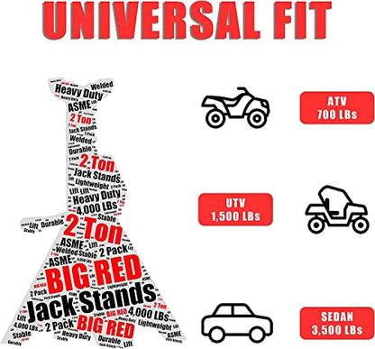 Big RED AT42002R Torin Steel Car Jack Stands: 2 Ton (4,000 lb) Capacity, Red, 1 Pair - size: 2 ton, style: Basic Steel