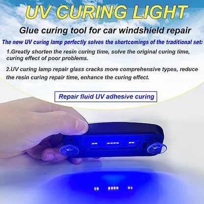 CLAMPER Windshield Repair Kit, Windshield Crack Repair Kit 4 Pcs, Windscreen Repair Kit with Enhanced Injection Head Suction Cup UV Curing Light, Windshield Chip Repair Kit for Bulls-Eye (Yellow) - color: yellow